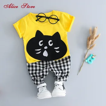 Alice vaikus, drabužiai, spausdinimo mielas animacinių filmų katės t-shirt + pledas kelnes 2VNT 1-4Yrs amžiaus kūdikiui berniukas mergaičių
