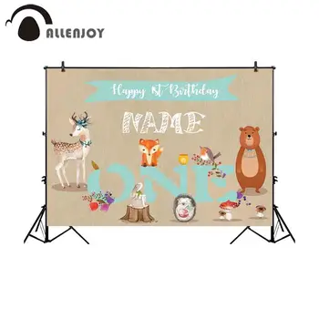 Allenjoy Laukinių Fone Audinio, Photocall Laimingas, 1-asis Gimtadienis, Miško Gėlės Lapai Medžio Reklama Animacinių filmų Gyvūnų Šalių Fone