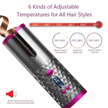 ALLOET Nešiojamos Belaidžio ryšio Automatinė Garbanoti Geležies Hair Curler USB Įkrovimo LCD Ekranas Garbanotas Mašina su 1 Šukos+2vnt Įrašus