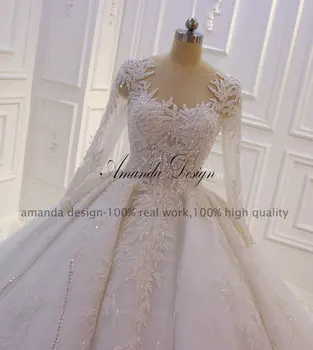 Amanda Dizaino vestido de novia Visą Rankovės Nėrinių Appliques Crystal Empire Vestuvinė Suknelė