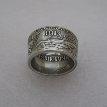Amatų Monetos Žiedas, Rankų darbo, iš Vokietijos, 5 ŽENKLĄ 1913 'erelis' Sidabro Padengtą