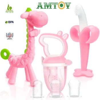 AMTOY Kūdikiui Kramtyti Žaislas Nustatyti Silikono BPA Free Natūralių Organinių Šaldiklis Saugus Kramtyti Žaislai Kūdikiams 0-6 Mėnesių Minkšta Tekstūra