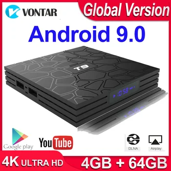 Android 9.0 TV BOX T9 Smart TV Box 4K Quad Core Media Player 4GB RAM, 32GB/64GB ROM H. 2.4 265 G/5G WIFI USB 3.0 TVbox Set Top Box