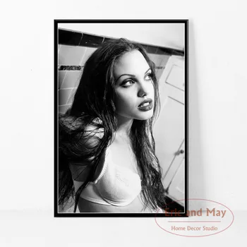 Angelina Jolie Sexy Hot Kino Žvaigždė Acrtess Juoda Ir Balta Rūkymas Meno Tapybos Derliaus Drobės Plakatas Sienos, Namų Dekoro