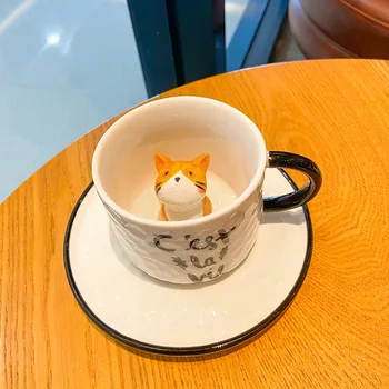 Animacinių filmų kūrybos Taurės katė kavos puodelio plokštė Mielas keramikinis puodelis restoranas pieno arbata pusryčiai taurės studentų dovana Taurė