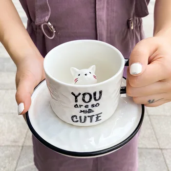 Animacinių filmų kūrybos Taurės katė kavos puodelio plokštė Mielas keramikinis puodelis restoranas pieno arbata pusryčiai taurės studentų dovana Taurė