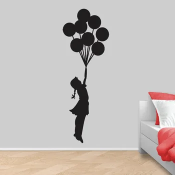 Animacinių filmų Mergina Banksy Siena Lipdukas Vinilo Plūduriuojantis Balionas Mergina Darželio Mergaičių Kambario Romantiška balionas Sienos Lipdukas Meno Namų Dekoro Z352