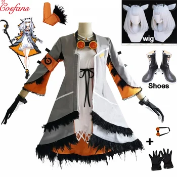 Anime! Arknights Ptilopsis Mūšis Kostiumas Lolita Dress Puikus Vienodas Cosplay Kostiumas Helovinas Apranga Moterims ir perukas Batai