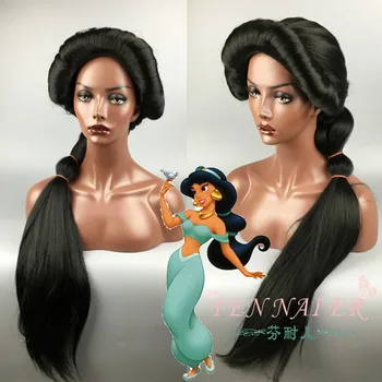 Anime Cartoon Princesė Jasmine Ilgai Pynimo Stiliaus Slicked Atgal Aukštos Temperatūros Pluošto, Sintetinių Plaukų Cosplay Kostiumai, Perukai + Kepurė