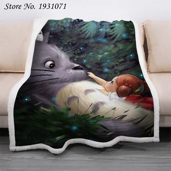 Anime Totoro 3D Atspausdintas Vilnos Antklodė, Lovos Storio Antklodė Mados Lovatiesė Sherpa Mesti Antklodę, Suaugusiems, Vaikams 09