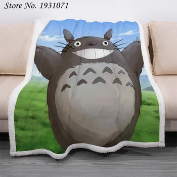 Anime Totoro 3D Atspausdintas Vilnos Antklodė, Lovos Storio Antklodė Mados Lovatiesė Sherpa Mesti Antklodę, Suaugusiems, Vaikams 09