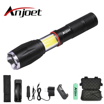Anjoet LED Taktinis žibintuvėlis pusėje COB lempos dizainas T6 Zoomable fakelas Magnetinio 6 šviesos režimai 18650 baterija + kroviklis