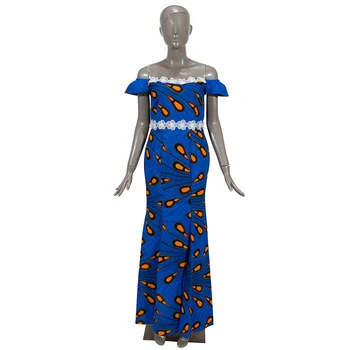 Ankara Suknelės Afrikos Suknelės Moterims Afrikos Spausdinti Medvilnės Maxi Suknelė Balta Gėlė Velniop Kaklo Skraiste Africaine WY4365