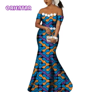 Ankara Suknelės Afrikos Suknelės Moterims Afrikos Spausdinti Medvilnės Maxi Suknelė Balta Gėlė Velniop Kaklo Skraiste Africaine WY4365