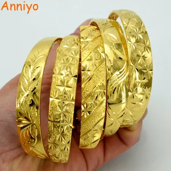 Anniyo (5 Modelio) Aukso Spalvos Bangles Moterų, Mergaičių Mados Afrikos, Arabijos Papuošalai, Apyrankės Bangle Havajų Dovanos #005407