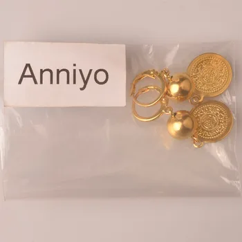 Anniyo Arabų Metalo Monetos & Granulių Auskarai Moterims, Aukso Spalvos Kamuolys Earing Artimųjų Rytų Afrikos Mergaitė #091506