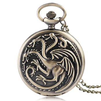 Antikos Stiliaus Namas Targaryen Trys Galvos Dragon Kvarco Kišenėje Žiūrėti Moterys Vyrai Karoliai Laikrodis Pakabukas Dovanos