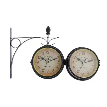 Antikvariniai Stoties Laikrodis Dvipusis Atrama Metalinis Rėmas Išjungimo Laikrodis 21cm Dia.