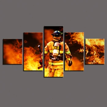 Apdailos Plakatai Modulinės Nuotrauką, Ant Drobės, Sienos Meno Namuose 5 Skydelis Ugniagesiai Kambarį Šiuolaikinių HD Spausdinti Tapybos Įrėminti