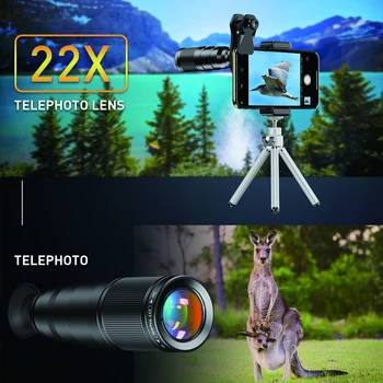 APEXEL 4in1 Telefono Fotoaparato Objektyvas HD 22X Teleskopo Objektyvo Artinimo Zoom Monokuliariniai+Mini Trikojo Plataus Kampo Makro Objektyvas 
