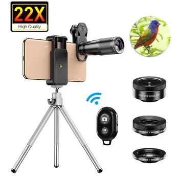 APEXEL 4in1 Telefono Fotoaparato Objektyvas HD 22X Teleskopo Objektyvo Artinimo Zoom Monokuliariniai+Mini Trikojo Plataus Kampo Makro Objektyvas 