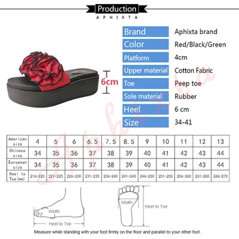 Aphixta Raudonos Gėlės Platforma Šlepetės Moterims Siuvinėti Paplūdimio 6cm Pleišto Kulno Batų Užkimšti Skaidres Flip Flop Sandalai Bateliai Moterims