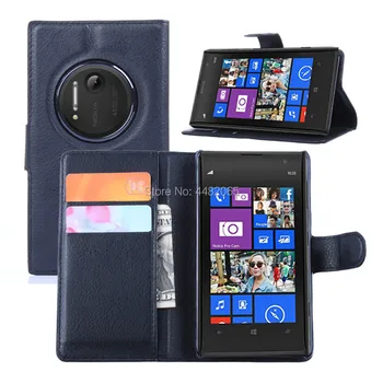 Apsaugoti Prabanga Ličiai PU Odos Atveju Nokia Lumia 1020 Atveju Apversti Stovėti Piniginės Telefono Korpuso galinis Dangtelis Su Kortelės Turėtojo Guard