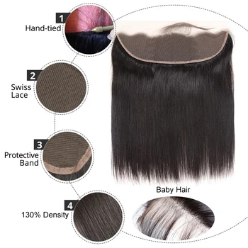 Aptakus Peru Tiesiai Žmogaus Plaukų Ryšulius Su Priekinės Gamtos Remy Human Hair 3 Ryšulius Su 13X4 Nėrinių Priekio Su Kūdikio Plaukų