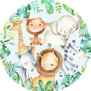 Apvalus ratas fone baby shower gimtadienio fone Tropinių augalų džiunglės gyvūnai vaikų Šalis dekoro lentelė Apima YY-592