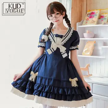 Arbatėlė Japonų Stiliaus Mergina ilgomis rankovėmis Lolita Dress Bowknot JSK Karuselė lolita cosplay Nėrinių suknelė Kambarinės Kostiumas suknelė 8446