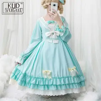 Arbatėlė Japonų Stiliaus Mergina ilgomis rankovėmis Lolita Dress Bowknot JSK Karuselė lolita cosplay Nėrinių suknelė Kambarinės Kostiumas suknelė 8446