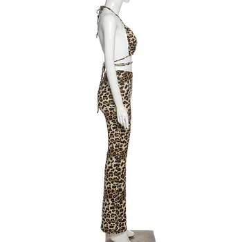 Artsu Backless Seksualus Leopard Tracksuit Moterų Drabužiai Apkarpytos Nėrinių Bralette Pasėlių Viršuje Kelnės, 2 vnt. Rinkinys Moterų Clubwear SU41493