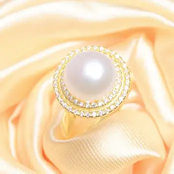 ASHIQI Natūralių Gėlavandenių Perlų Žiedai Kietas 925 Sterlingas Sidabro žiedas moterys Šalis 10-11mm didelis Perlų papuošalai