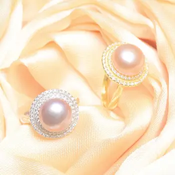 ASHIQI Natūralių Gėlavandenių Perlų Žiedai Kietas 925 Sterlingas Sidabro žiedas moterys Šalis 10-11mm didelis Perlų papuošalai