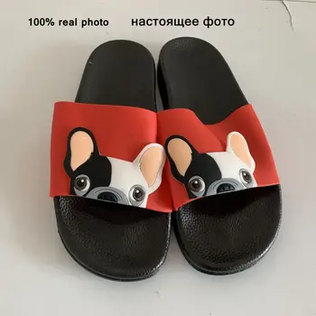 ASILETO 2019 m. vasarą moterys šlepetės Animacinių filmų Buldogas sandalai butas šlepetės, paplūdimio batai ponios šlepetės Juokinga Vonios kambario Grindų Namų