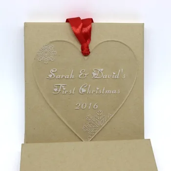 Asmeninį Graviravimas Pavadinimas Dėl Širdies Dekoro Žymeklį Pirmą Kalėdų Noras Medžio Apdaila Dovana (10*10 cm)
