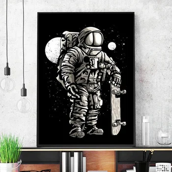 Astronautas Dviračių Žuvų Čiuožėjas Galaxy Valtis Sienos Meno Tapybos Drobės Šiaurės Plakatai Ir Spausdina Sienos Nuotraukas Gyvenimo Kambario Dekoro