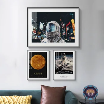 Astronautas Mėnulis, Marsas Mados Plakatas Visatos Erdvės Drobė Sienos Menas Spausdinti Tapybos Šiuolaikinio Meno Vaizdą Namo Kambaryje Apdaila