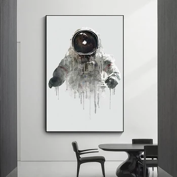 Astronautas Watercolour Drobės Tapybos Šiaurės šalių Sienos Menas, Plakatų ir grafikos Kosmonautas Sienos Nuotrauka už Kambarį Sienų Apdaila