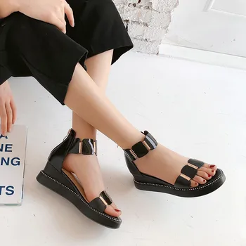 ASUMER 2020 nauji natūralios odos batai moterims zip batai pleištai moterys vasarą batai zip platforma, ponios batai atsitiktinis moterų sandalai