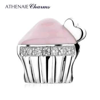 ATHENAIE Plakimas, Žavesio 925 Sterling Silver Pink Emalio Cupcake Žavesio Karoliukai Moterų Apyrankės Karoliai Girl Dovana