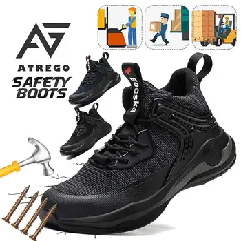 AtreGo Darbo Saugos Batai Vyrų Saugos Avalynė Kvėpuojantis Sneaker Anti-Smashing Lengvas Nesunaikinami Sneaker Su Plieno Toe Cap