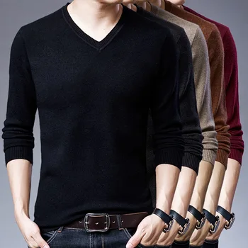 Atsitiktinis negabaritinių vientisos spalvos, žemiausią marškinėliai plius dydis XL megztinis v-kaklo vyrų laisvas megztinis megztinis (puloveris)