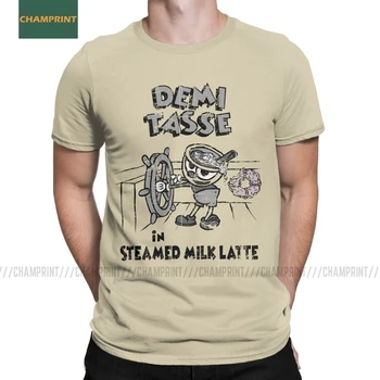 Atsitiktinis Virtos Pienu, Latte Cuphead T-Shirt Vyrai Medvilnės T Shirts Žaidimas Mugman Taurės Pelės Animacinių Filmų Animacija Žaidėjus Trumpas Rankovės Tees