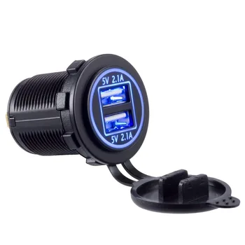 Atsparus vandeniui Dual USB Įkroviklio Lizdas 4.2 Mėlyna led šviesa,4.2 dual USB su mėlyna šviesa automobilį, motociklą, elektros automobilinis USB įkroviklis