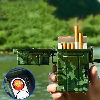 Atsparus vandeniui USB Žiebtuvėlis Naujas Cigarečių Atveju Lengvesni Cigarų Dėžutė Turėtojas Vėjo Dujų Degiklio Daugkartiniai Gaisro Butane Jet Skylę