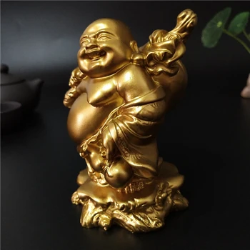 Aukso Pasisekė Laughing Buddha Statula Kinų Feng Shui Dideli Pinigai Maitrėjos Budos Skulptūra Figūrėlės Namų, Sodo Puošmena