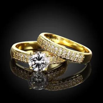 Aukso Prabangių Vestuvinių Žiedų Pora 2vnt Kristalų Kubinis Cirkonis Žiedas Nustatyti Mergina Nerūdijančio Plieno Antikvariniai Pažadas Žiedas Pamaldų Brangakmenis