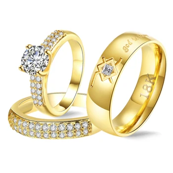 Aukso Prabangių Vestuvinių Žiedų Pora 2vnt Kristalų Kubinis Cirkonis Žiedas Nustatyti Mergina Nerūdijančio Plieno Antikvariniai Pažadas Žiedas Pamaldų Brangakmenis