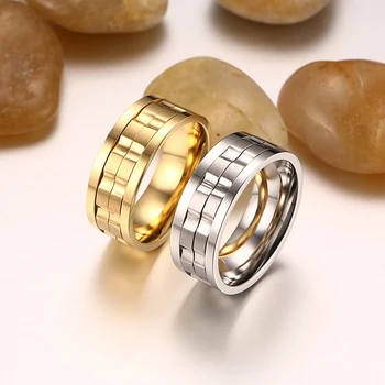 Aukso / Sidabro Spalvos Nerūdijančio Plieno Žiedas Vyrams Smaigalys Žiedas Vyrų Pasukti Vestuvių & Vestuvinis Žiedas